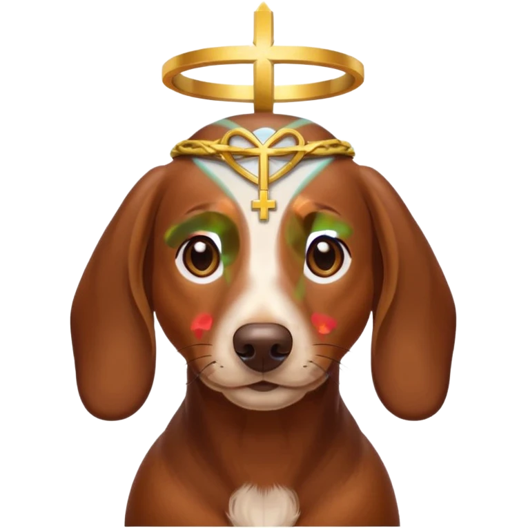 Brown dachshund with a cross above his head and a halo  emoji