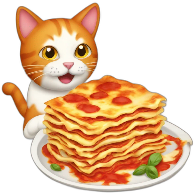 red cat eating lasagne emoji