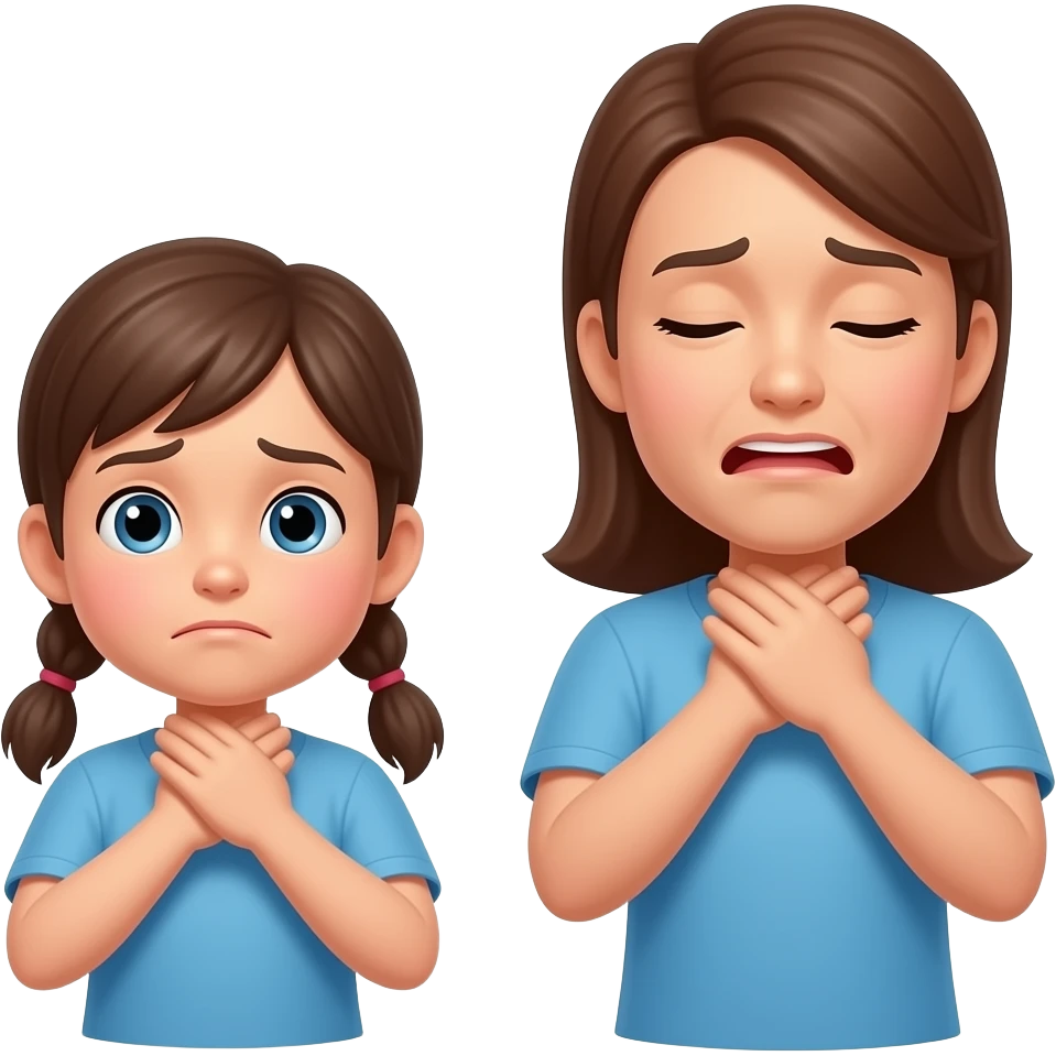 Sinal Universal de Engasgo: A vítima leva as mãos ao pescoço (sinal instintivo de sufocamento). Adulto e criança SEM SORRISO ENGASGADO emoji