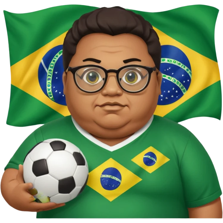 make an guy called pedro who is dancing with a football and playing brazzilian phonk and hee has glasses and is obese and make it look like hes listening to brazzilian phonk so it has a brazil flag and text saying phonk on it and give him demon laser eyes emoji