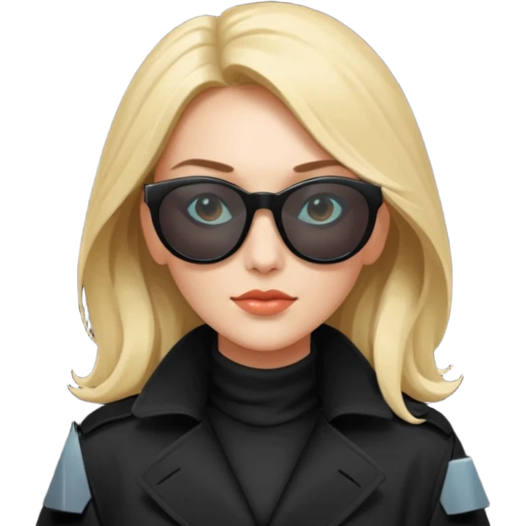 woman in black trenchcoat and matrix sunglasses emoji
