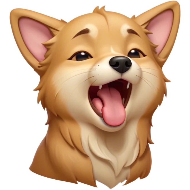 Cinematic Cute Yawning Domestic Dog Portrait Emoji, Head tilted slightly with a dramatic, wide-open yawn, showcasing a plush, inviting coat with gently drooping ears and half-closed, drowsy eyes, Simplified yet irresistibly adorable features, highly detailed, glowing with a soft, cozy glow, high shine, relaxed yet expressive, stylized with a dash of playful whimsy, soft glowing outline, capturing the essence of a sleepy yet affectionate dog that seems ready to stretch out for a nap! emoji