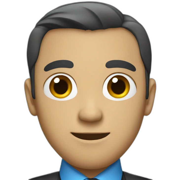 a bold man wearing a black suit with a blue shirt and a black tie underneath emoji