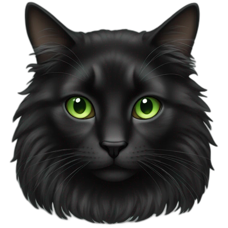 Black big quand long hair cat with Green eyes emoji