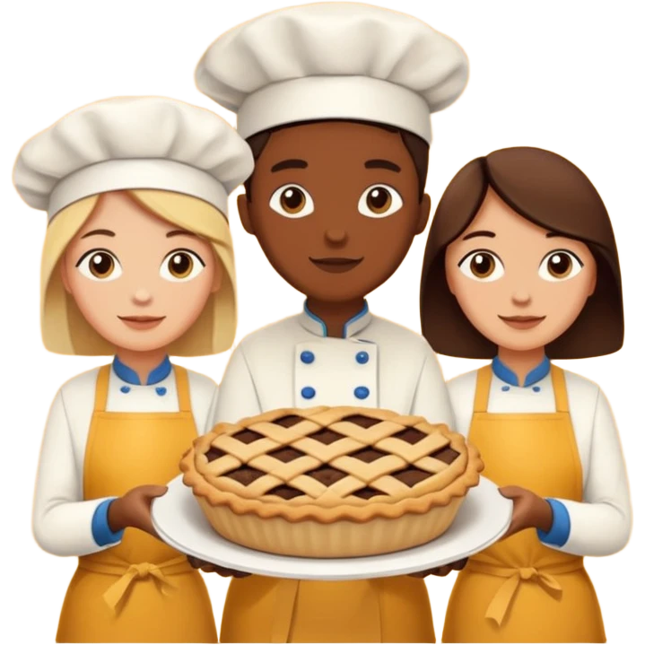 Baking community humanless avatar in vibrant style illustration. Pie, cookie, and muffin warm golden tones, simple shapes, flat design, high contrast. emoji