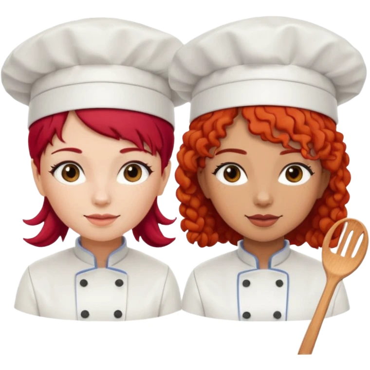 Dos chicas chef, una pelirroja de pelo lacio y otra de pelo negro con rulos emoji