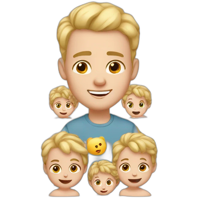blond man with big cheeks, brown eyes and four babies emoji