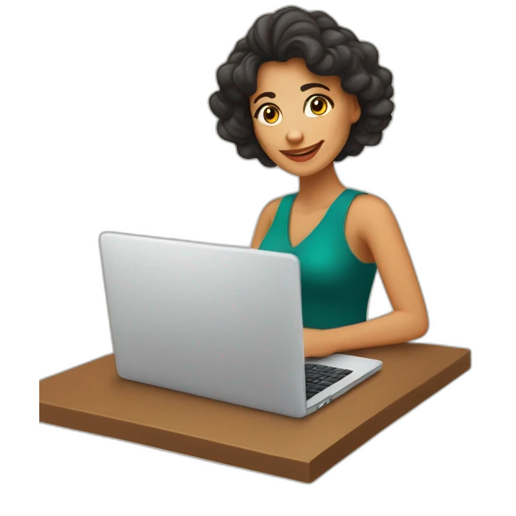 Quiero un emoji de una mujer latina pelo café emprendedora CON SU LAPTOP emoji
