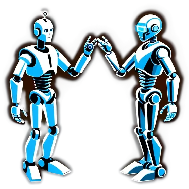 a robot trying to beat a human at rock paper scissors emoji