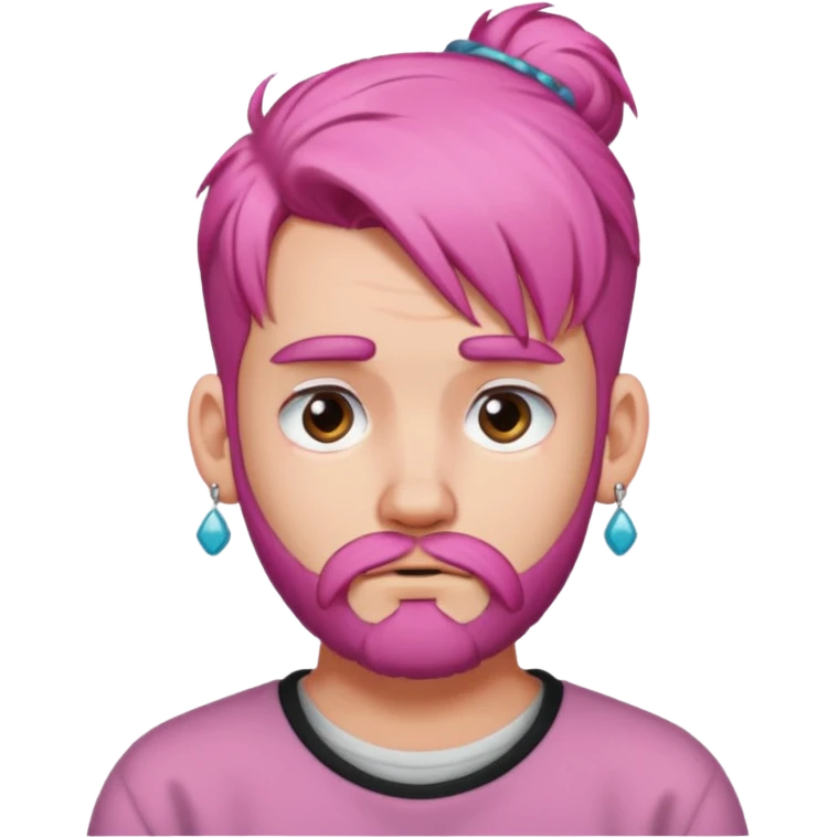 big bun haired with earrings pink hair guy sad with beard emoji
