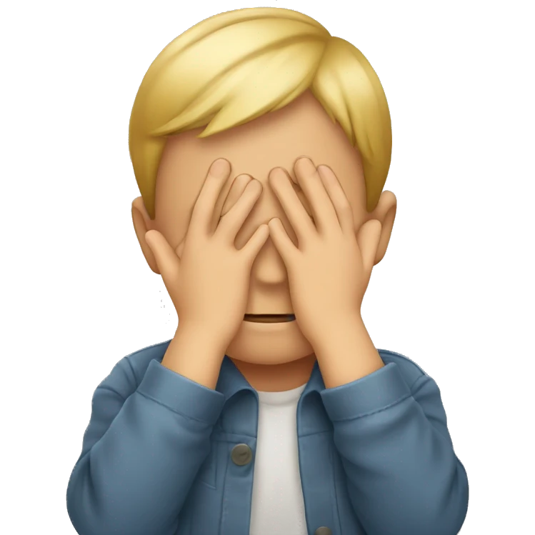 the child hides his face with his hands, shy emoji