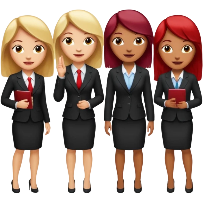 сделай деловых 4 коллег, которые радостно что-то обсуждают. все должны быть светлокожими и с разным цветом волос -блонд, черный, шатен, рыжий emoji
