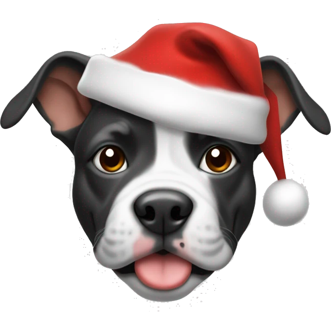 Black and white short pocket bully wearing a Christmas hat emoji