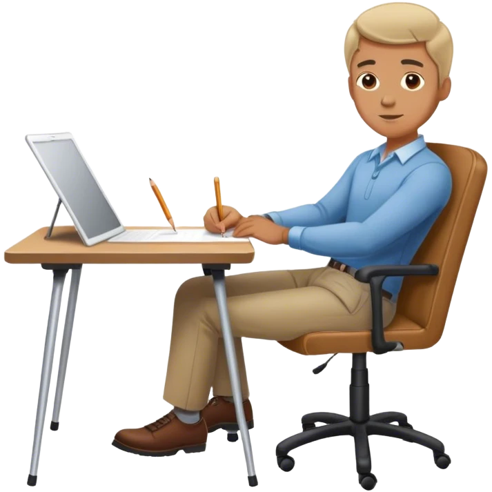 A man is lying on the table and drawing, leaning forward, but the chair is only halfway seated emoji