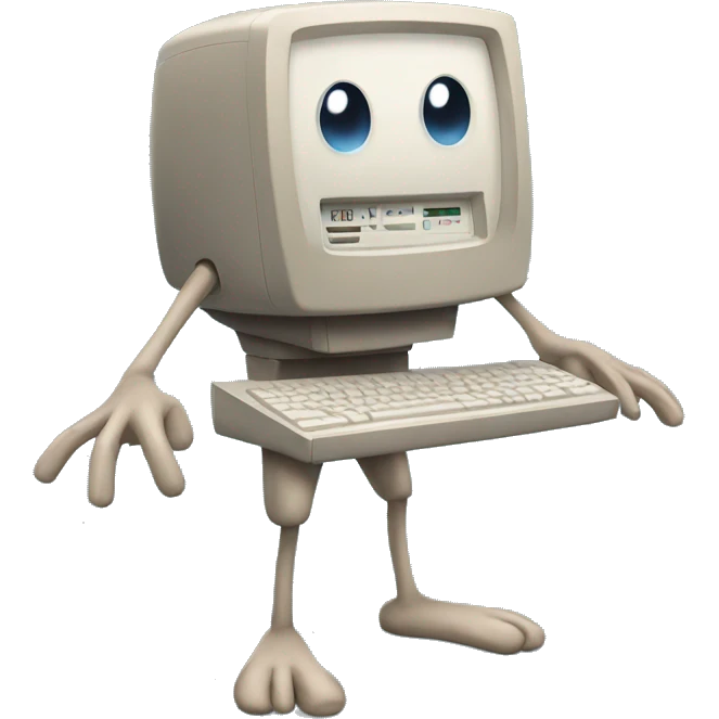Anthropomorphic computer with arms and legs do not talks emoji