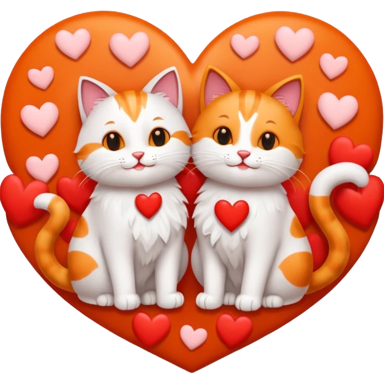 two happy cats in love surrounded by hearts emoji