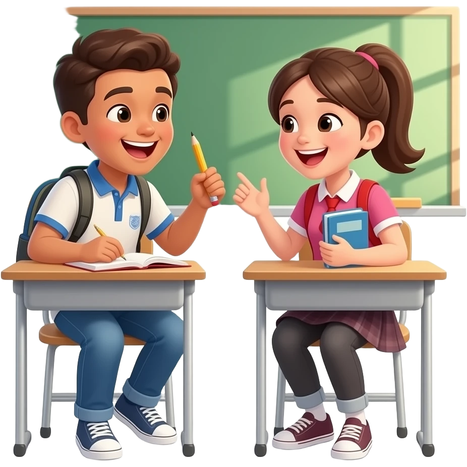 two friends talking in a class laughing out loud emoji