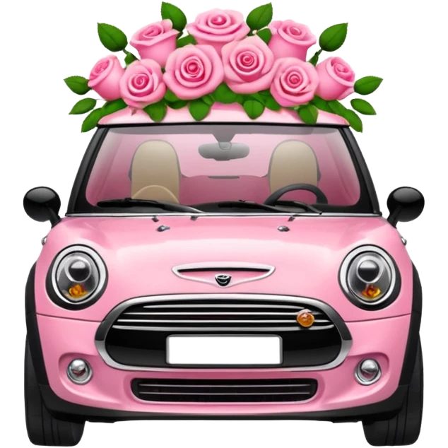 Pink mini cooper car with roses emoji