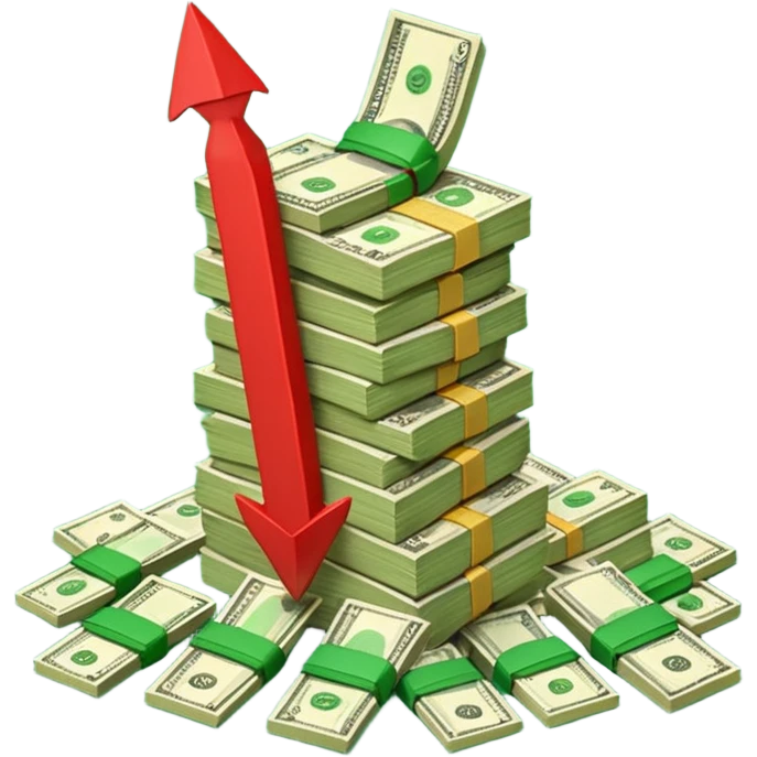 a pile of money infront of strategy paper with red arrow up emoji
