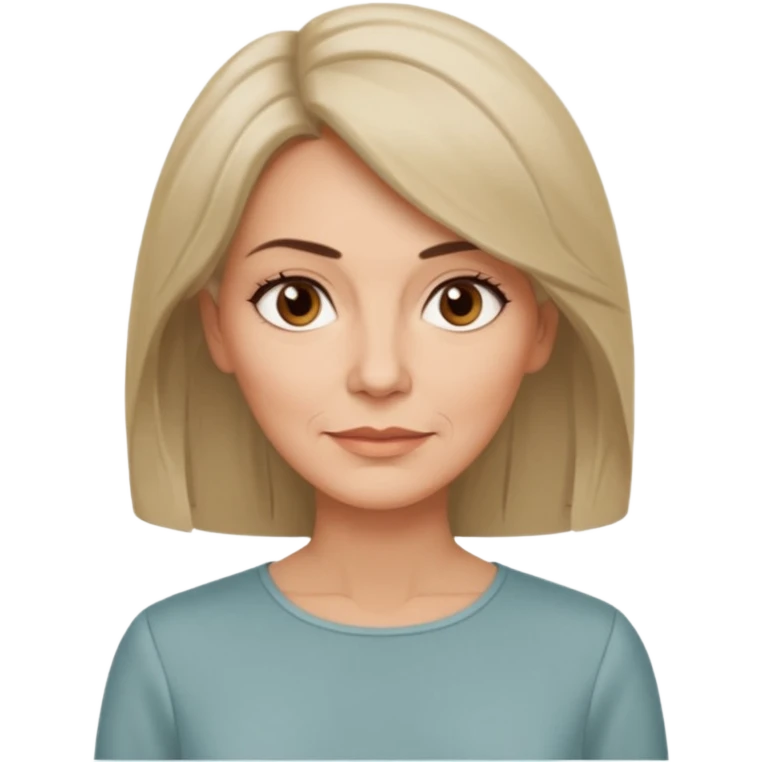 Женщина около пятидесяти лет с аккуратно уложенными волосами средней длины, мягкое, но собранное выражение лица, лаконичная блузка спокойного оттенка. emoji