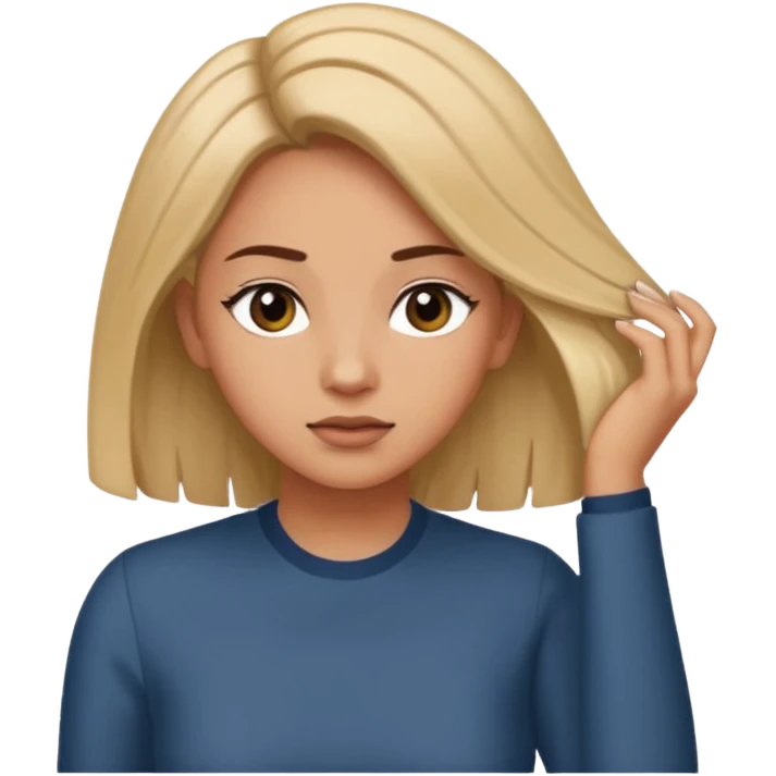 Face a woman turning her head to the side while tucking her hair behind her ear, with a look that says something like Let me mind my business emoji