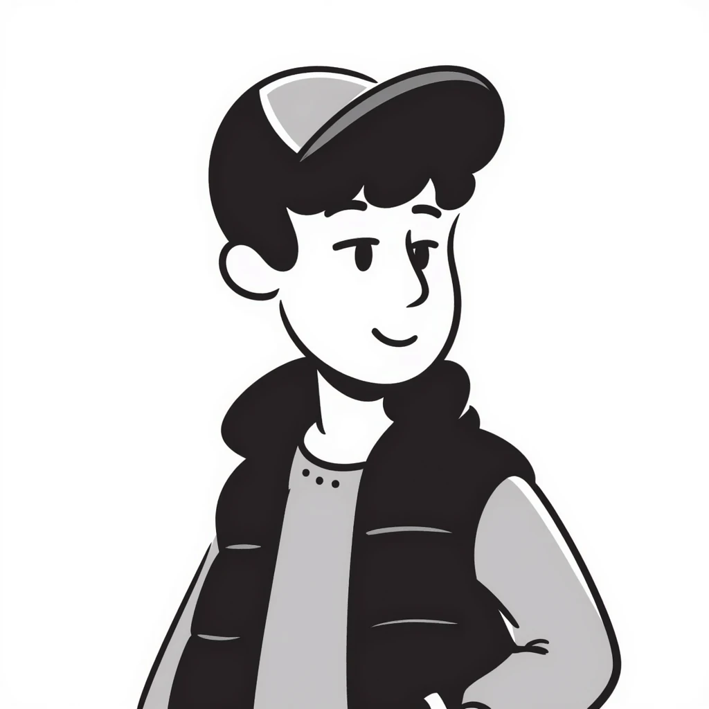 A guy in a hat, black hoodie, and a puffer vest emoji