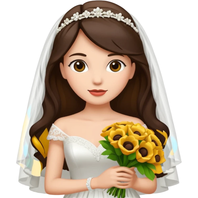 brunette bride with bouqet emoji