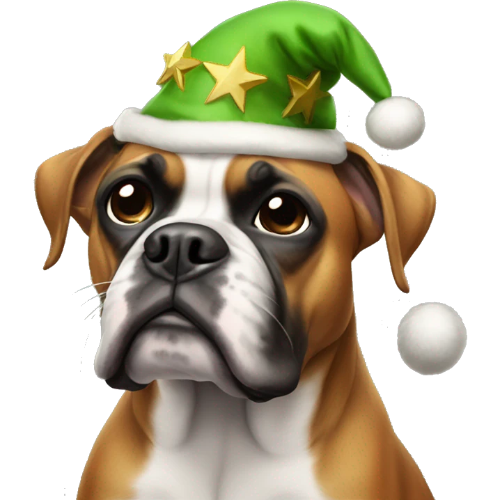 Boxer dog dressed as an elf emoji