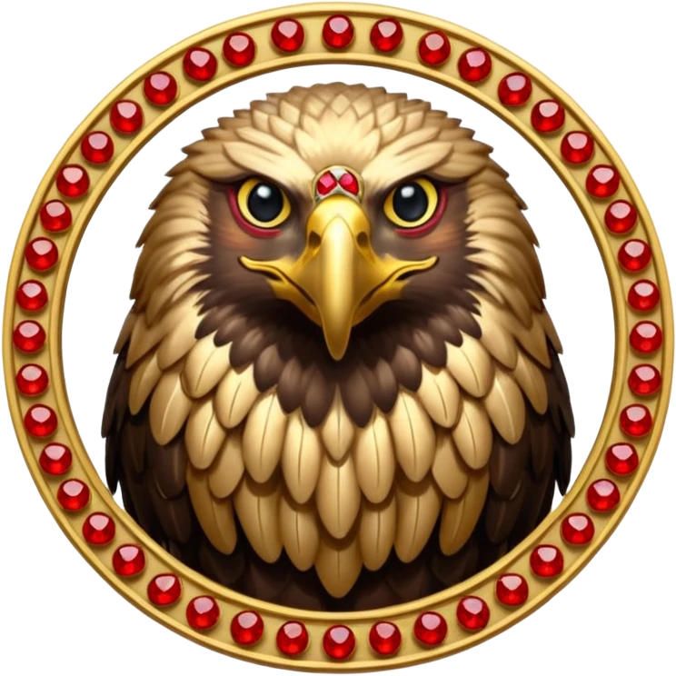 Golden eagle with two heads crest / brosch in a circle with red gems and no background emoji