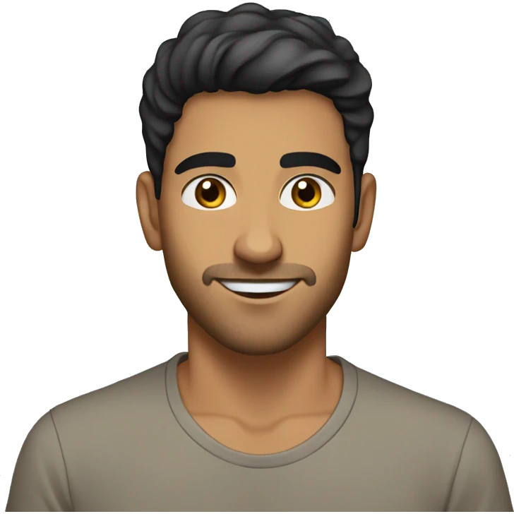 A 21 year old, Middle Eastern man, with short black hair, with stubble facial hair,   with brown eyes wearing a t-shirt. emoji