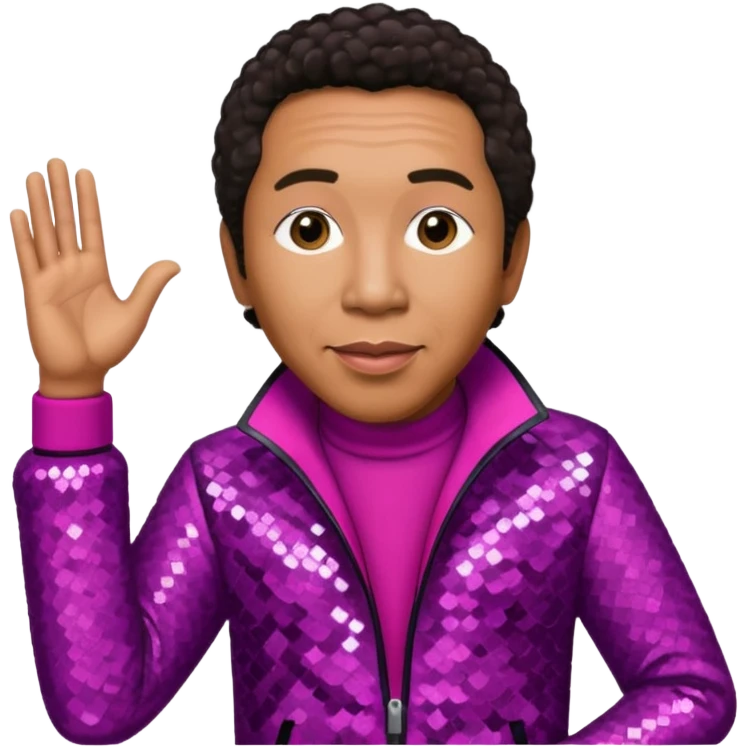 Smokey Robinson with dark brown hair, magenta sequin outfit  emoji