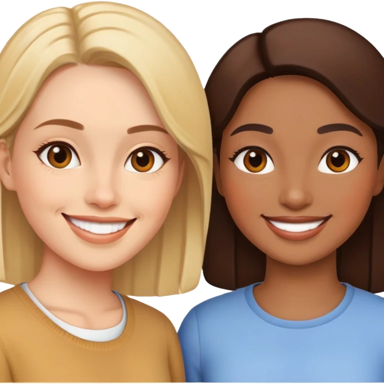 two women standing next to each other, smiling, friends emoji