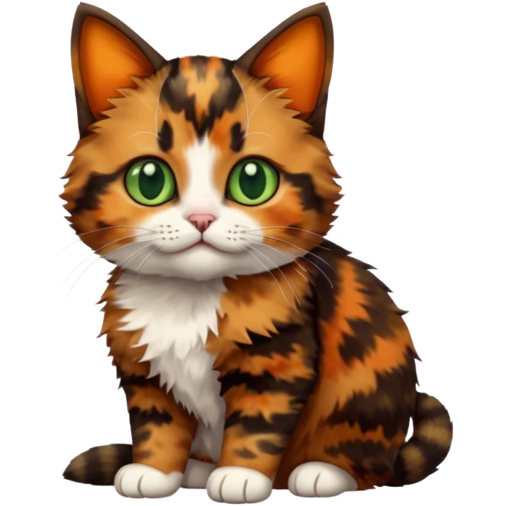 A high-resolution photo-realistic digital illustration of a brown multicoloured  tortoiseshell cat kitten, chest upward emoji