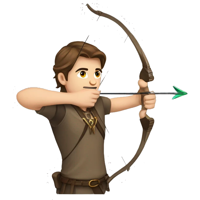 a male archer aiming with a bow, brown hair, bright skin, emoji