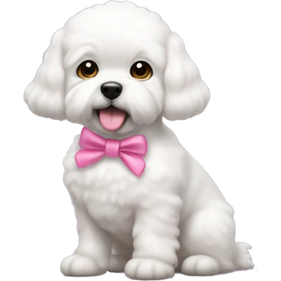 White buchón frise dog with little pink bow emoji