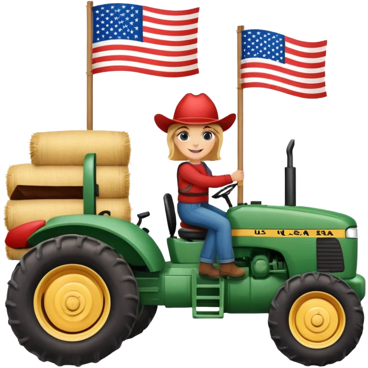 Fall hay bale trailer rides with USA flag on tractor emoji