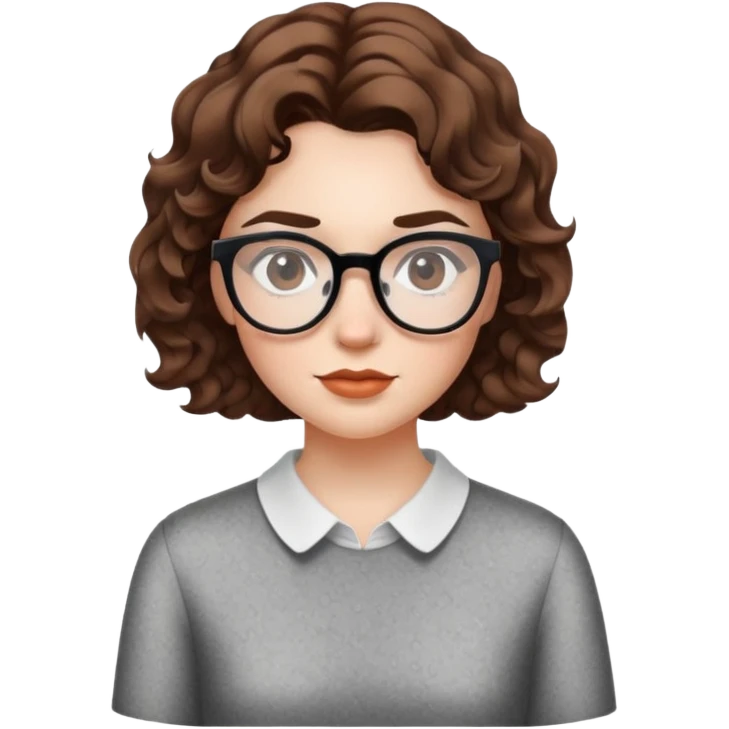 a girl with short hair with wavy hair , with freakless, glasses and big eyebrows  emoji
