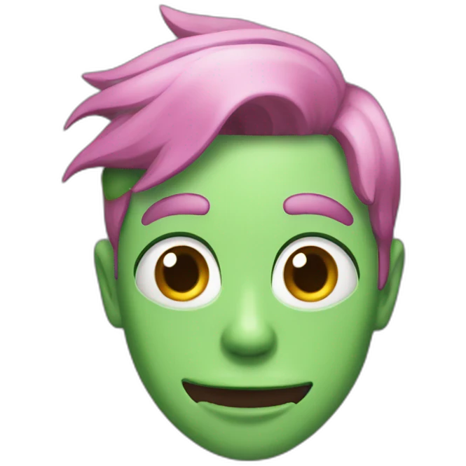 a skinny guy with green hair and tongue out emoji