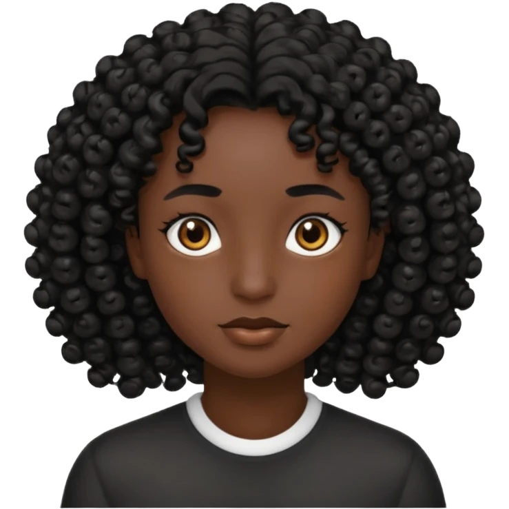 black soft tone of skin, curly black hair, brown eyes emoji