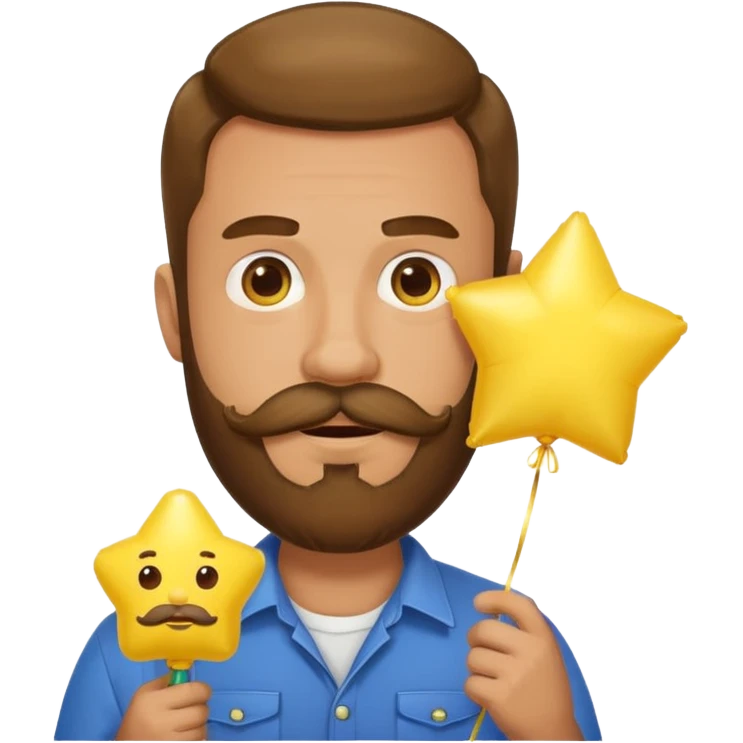 man with bead and mustache holding star yellow balloon emoji