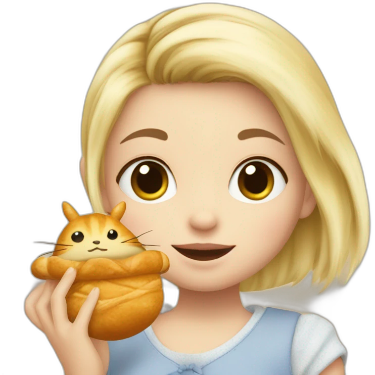 bébé fille blonde avec une peluche Totoro et un croissant  emoji