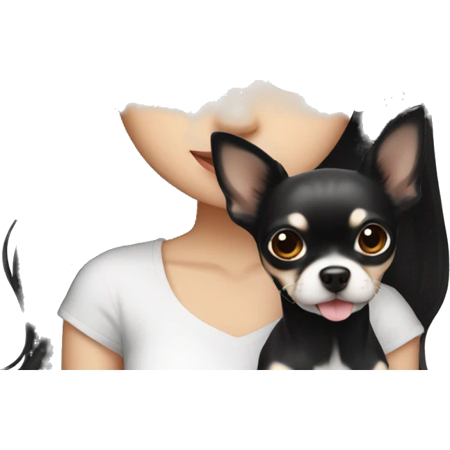 long black hair Thai girl with Chihuahua white. and black emoji