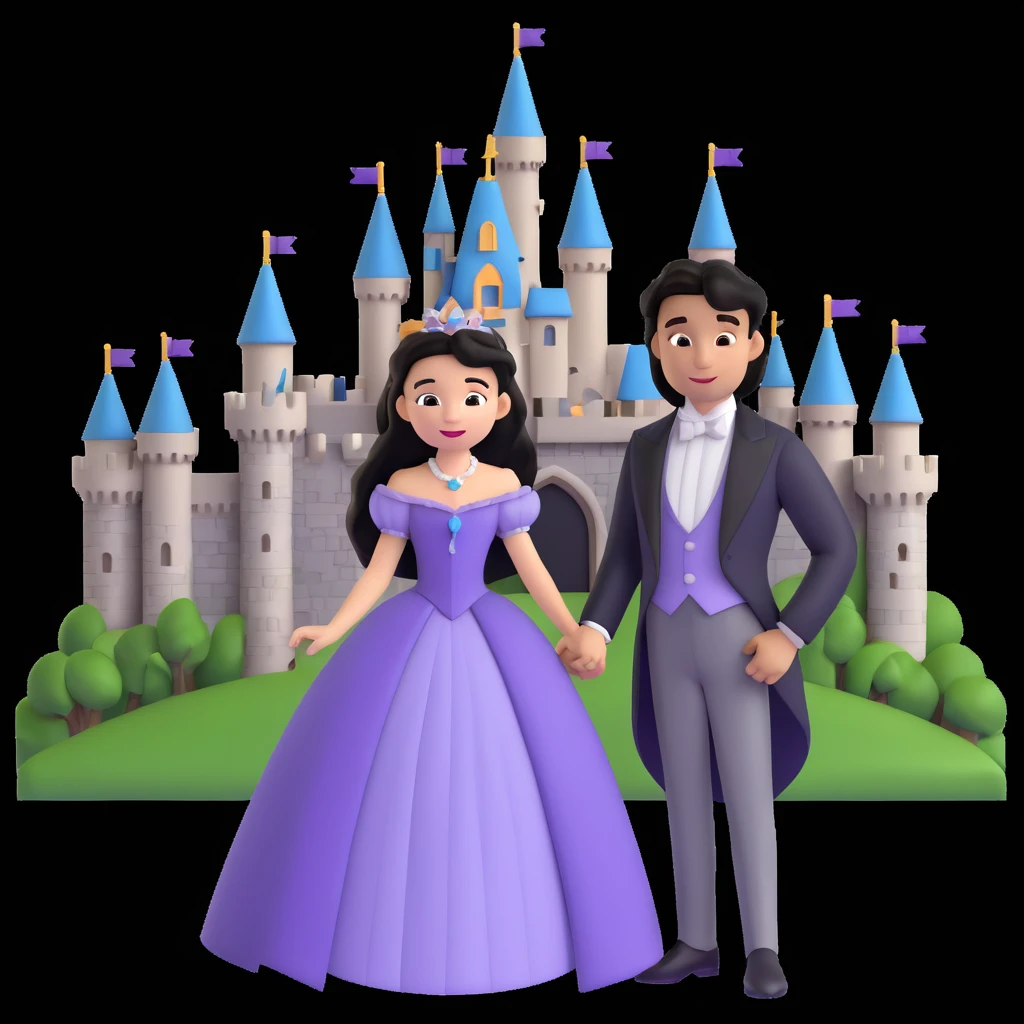 prince and princess Disney dress close up photo in castle background emoji