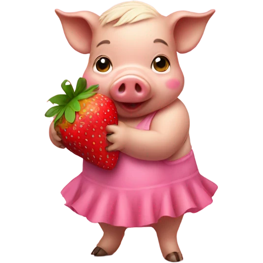 Small pig in pink dress eat strawberry  emoji