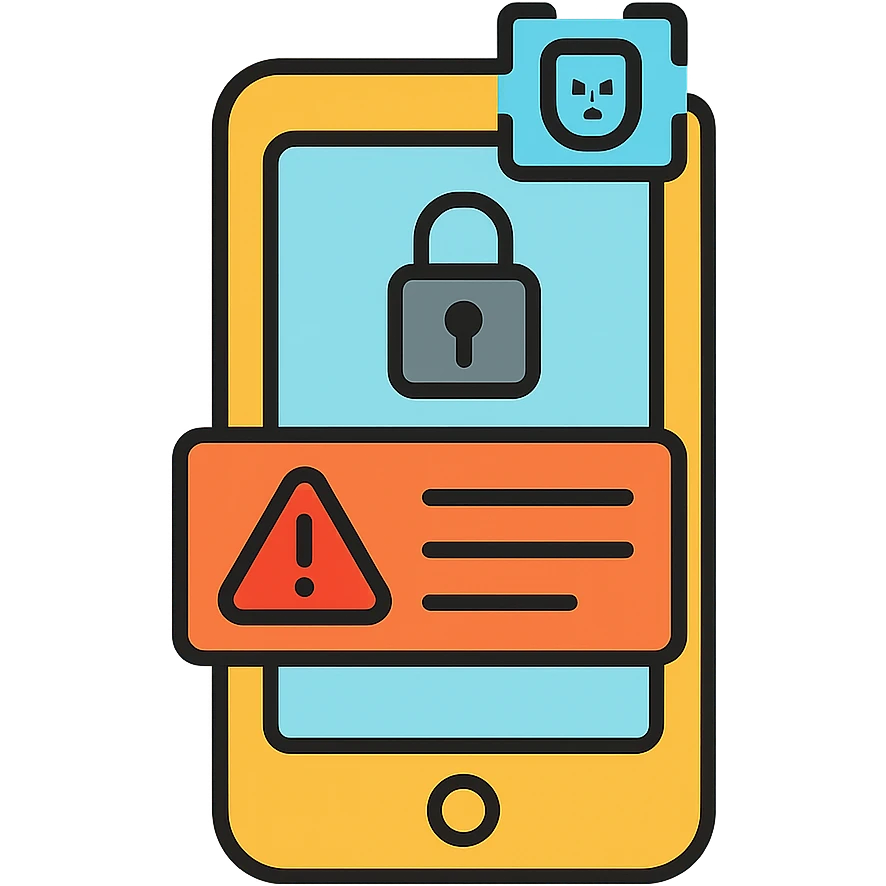 Phone lock screen with security alert notification and a small face recognition popup camera emoji