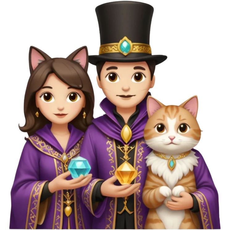 magician couple and their pet cat emoji