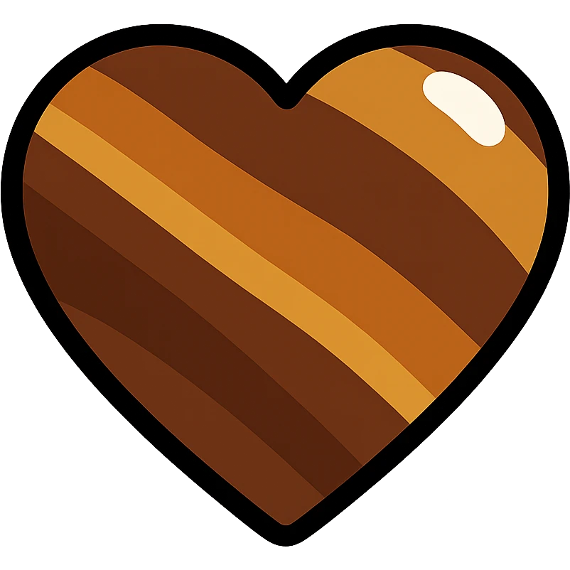 heart shaped tiger's eye stone icon, realistic stone texture, warm brown and gold bands, glossy finish emoji