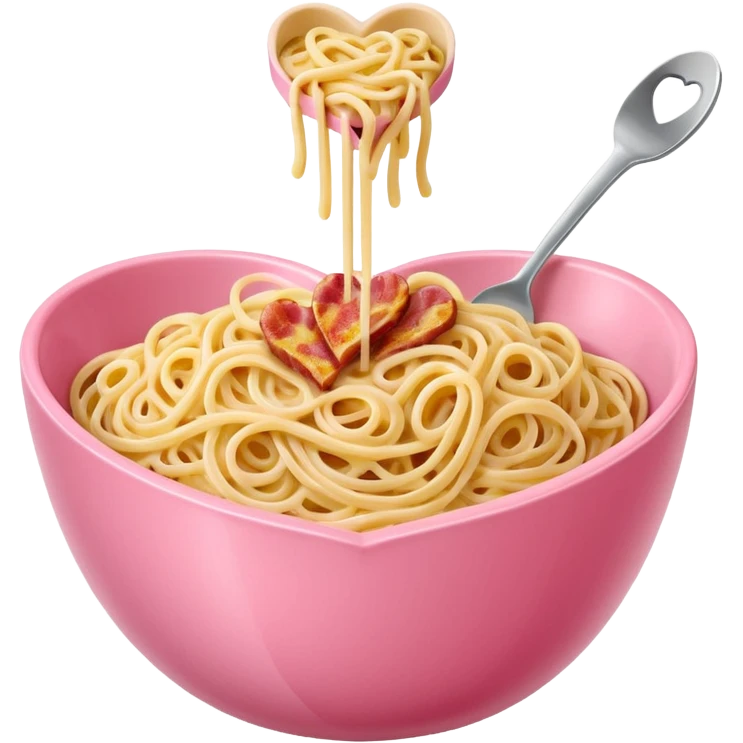 Spaghetti carbonara, in a pink bowl, the bowl should be heartshaped emoji
