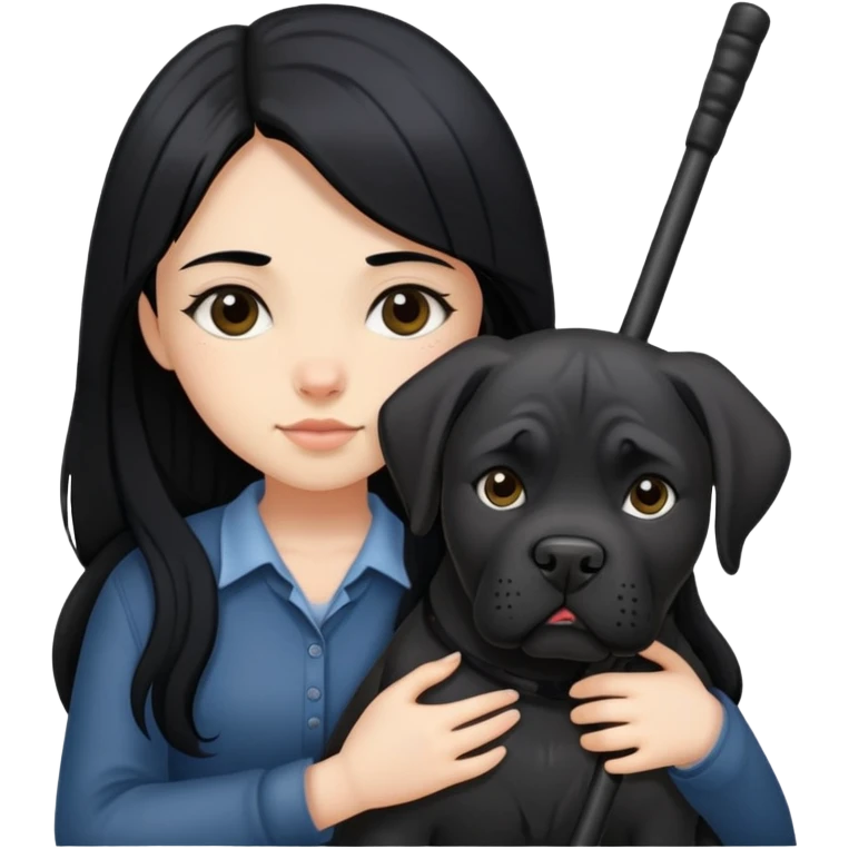 girl with long black hair hugging a black Cane Corso dog emoji