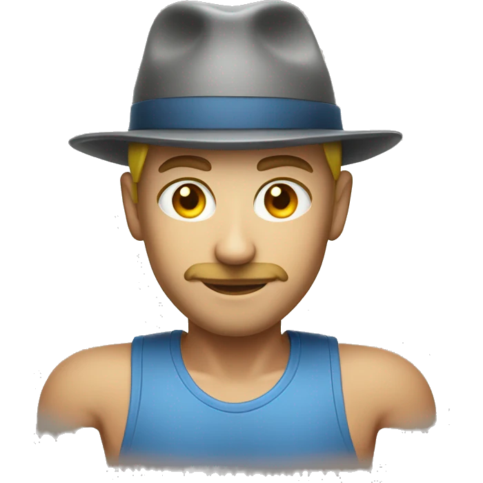 One caucasian headshot glowing with health and wearing a tanktop, hat and zinc on the nose  emoji